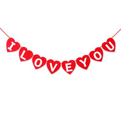 China Eco-friendly Hot Sale Wedding Valentine's Day Pull Flag Garland I Love You 8 Pieces Garland Red Flag Felt Banner for sale