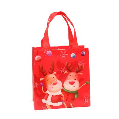 China Who respects the environment; Recyclable; Reusable Non-woven Pattern Advertising Deer Christmas Gift Portable Folding Laminated Tote Bag for sale