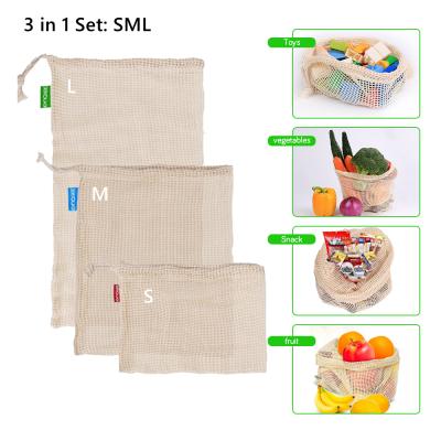 China 100% eco-friendly; Reusable; Washable Customized Reusable Cotton Mesh Product Bag Set Drawstring Net Bag for sale