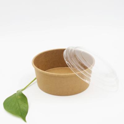 China 1000ml Paper Bowl Single Wall Disposable Kraft Salad Bowl With PET Lid for sale