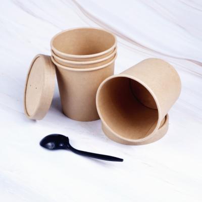 China 8oz Disposable Kraft Paper Soup Container With Lid Paper Soup Cup for sale