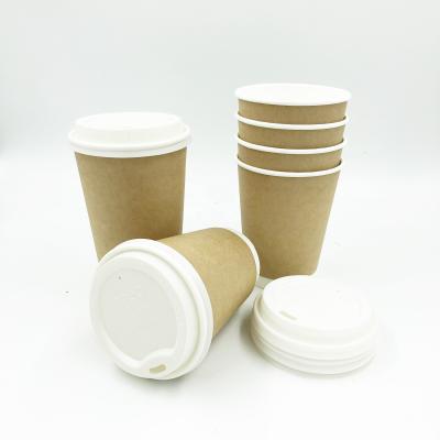 China Disposable Kraft Paper Double Wall Cup With PLA Liner And PLA Lid for sale