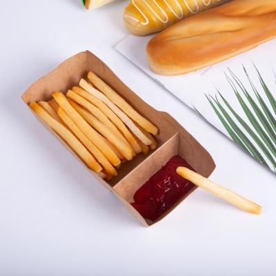 China New Design Disposable Two Compartment Paper Boat Tray For Fries for sale