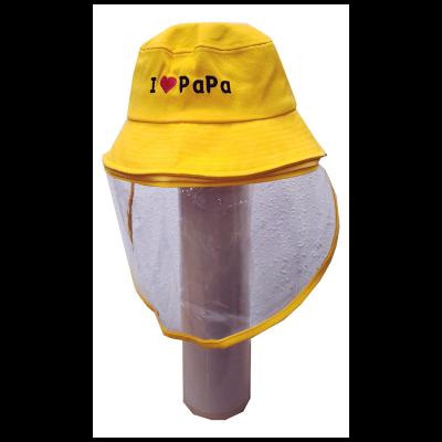 China Custom Fantastic Cotton Plain Character Shopkeeper Dyed Bucket Hat with Face Shield - I Love Papa Yellow Fisherman' S Hat for Kids for sale