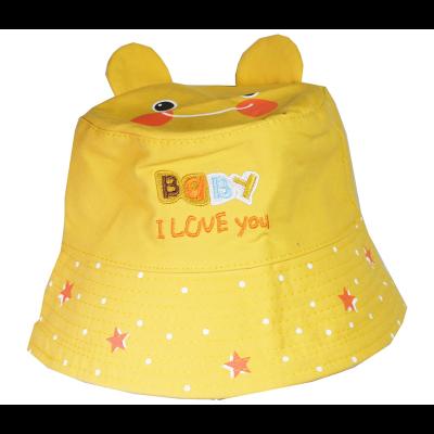 China New Product Offer Character Cotton Luxury Plain Dyed Ear Bucket Hat With Face Shield - Baby I Love U Yellow Fishermen Hat For Kids for sale