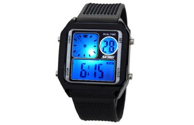 China Man LCA Watch , Black Liquid Crystal Analogue Watch With Stop Watch for sale