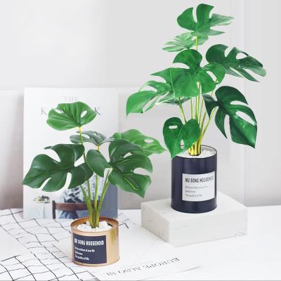 China Artificial Potted Plant Monstera Plant With Cement Pot Decorative Artificial Tree Flowers Bonsai For Home Office Artificial Bonsai for sale