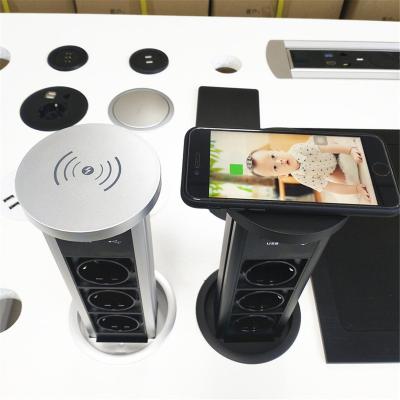 China Anti-pinch/Anti-collision Automatic Hydraulic Anti-collision Gas Table Kitchen Up Power Outlet with 3 EU Power Outlets, 2 USB Charging Top Qi Wireless Charger for sale