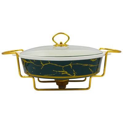 China Restaurant/Buffet/Party Hot Sale Food Platter Chafing Dish Party Meal Oval Gold Ceramic Warmer Oven for sale