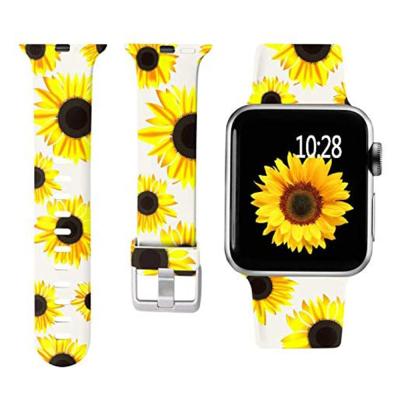 China Silicone For Apple Watch Silicone Band, Fashion Printed Sunflower Silicone Strap 38/40/42/44mm For Apple Watch Series 3 4 5 for sale