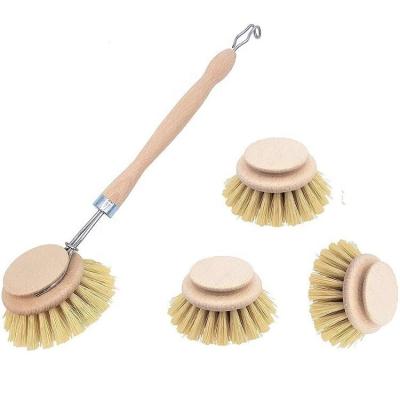 China Bamboo Pan Pot Bowl Dish Cleaning Brush Kitchen Cleaning Tools Long Sustainable Natural Bamboo Wood Handle With Replace Head for sale