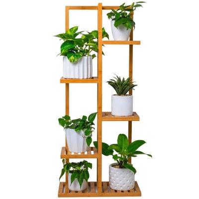 China Eco-friendly Bamboo Patio Living Room Corner Balcony Bedroom And Garden Plant Stand Shelf Flower Stand for sale