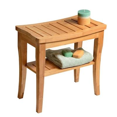 China Luxury Wooden Foldable Bamboo Wooden Chair Stool Shelf Seating Organizer Bamboo Spa Seat Stool Shower Bench for sale