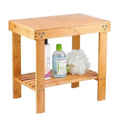 China Foldable Wooden Seat Stool Foot Rest Shaving Bamboo Bar Stool Bathroom Non-Slip Storage Shelf Feet Spa Bench for sale