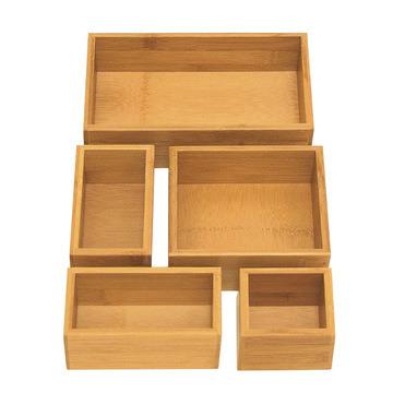 China Eco-friendly Bamboo Storage Box Drawer Organizer Set Storage Organizer Bamboo Divider 5 Pieces For Office Supplies for sale