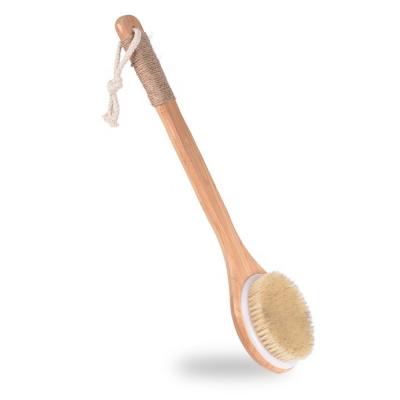 China Wholesale Eco Long Handle Boar Hair Dry Wash Handle Natural Bath Body Long Sweep Back Plastic Free Bamboo Scrubber for sale