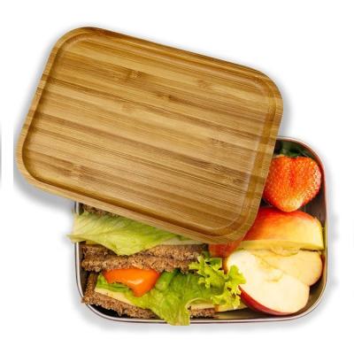 China 1200ml Heatable Lid Bamboo Bowl Bowl Work and School Travel Partition 304 Stainless Steel Variable Bowl with Bamboo Lid for sale