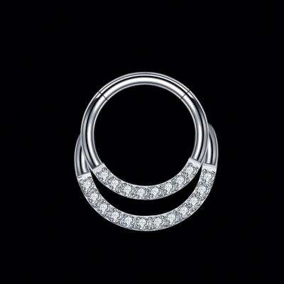 China Titanium Jewelry Nose Ring G23 Titanium Two Rows CZ Layers Sniff Ring Clicker Ear Cartilage Helix Lip Stud Jewelry Zircon Circle Piercing Nose Rings for sale