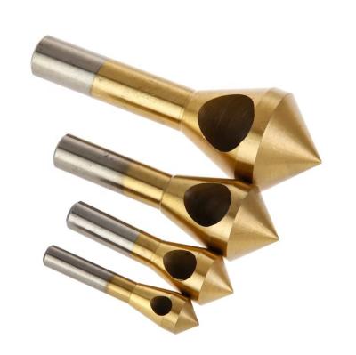 China 4pcs/set 2-5/5-10/10-15/15-20mm Titanium Coated Woodworking Countersink Deburring Hole Center Stepped Metal Drill Bits Increasing Chamfering Tools for sale