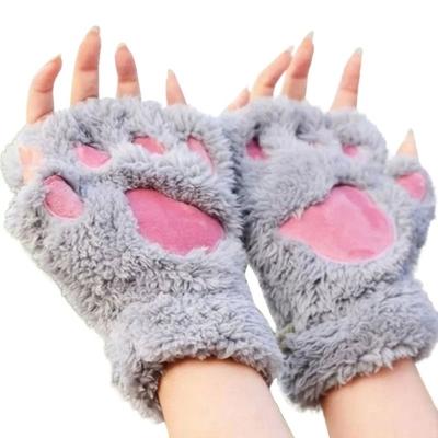 China Cute Warm Cat Claw Paw Plush Fingerless gloves F34 Soft Plush Fleece Half Finger glloves Women Girl Winter Cute for sale