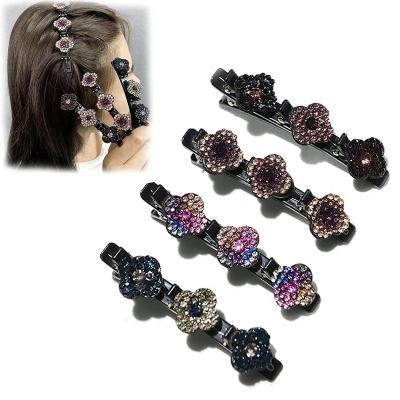 China European and American Style Satin Cloth Hair Bands Flower 4Pcs Three Side Hair Clip Hair Sectioning Clips Hair Clips For Styling Sectioning for sale