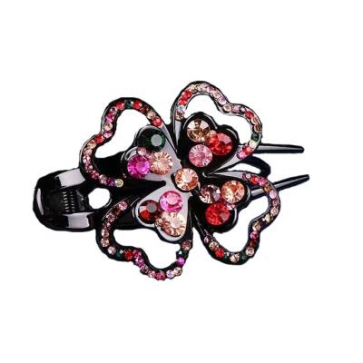 China Factory direct sale four leaf clover color rhinestone flower platypus hair pin fashionable cute hair clip for sale