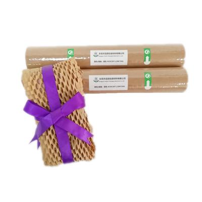 China Recyclable Eco Friendly Packaging Paper Roll Protective Honeycomb Pad Cushioning Packaging Paper Wrap Brown for sale