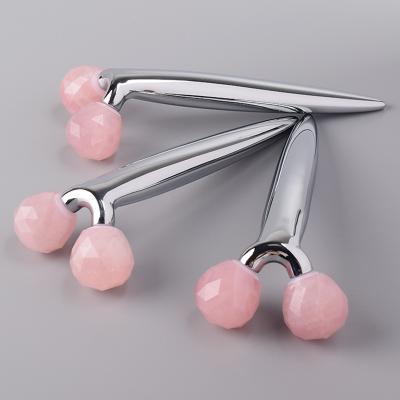 China 3D Massage Roller Healthy Facial Gemstone Rose Quartz Face Roller for sale