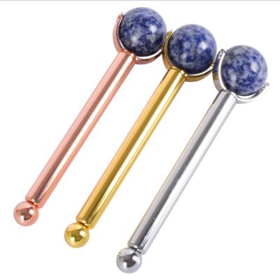 China Lift Skin Stainless Steel Metal Handle Spot Blue Stone Jade Rollers for sale