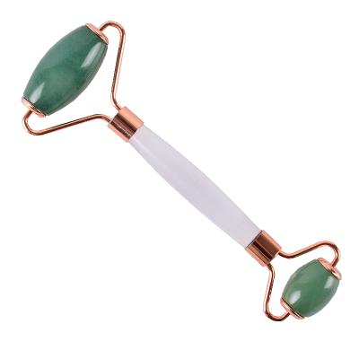 China Light Green Aventurine Jade Face Handle Roller for sale