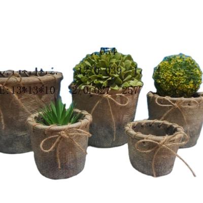 China Wholesale Creative Cartoon Rattan Basket Shape Rustic Concrete Cement Planter Pots Flower Pot for sale