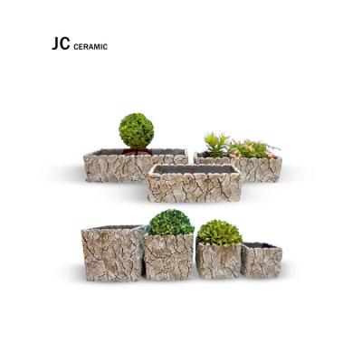 China Stump Basket JC Square Cement Planters for Succulent Plant Slot Texture Concrete Flower Planter for Home Decor for sale