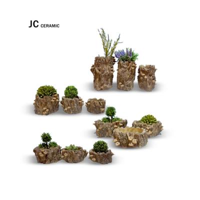 China Decorative Stump Basket JC Cement Stump Flower Pots Wholesale Concrete Mushroom Stump Planter For Home Decor for sale