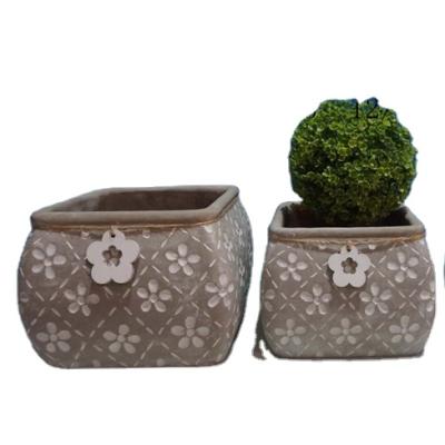 China Wholesale Cartoon Cement Flower Pots and Planters Cut Out Cement Pastoral Planters Knock Flower Plant Fancy Pots for Living Room for sale