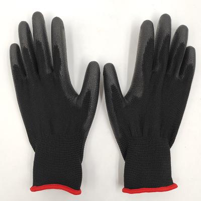 China Anti-Slip 13 Gauge Black Nylon Dipping PU Leather Work Gloves for sale