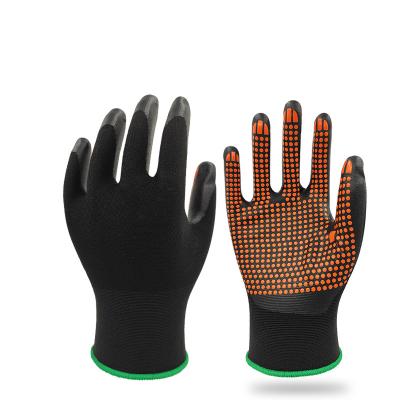 China Anti-Slip Nitrile Dot Liner Black Nylon Work Gloves for sale