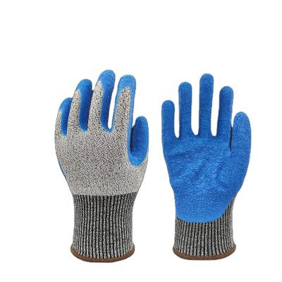 China CE-5 anti-slip, ISOC, ANSI A4 cut resistant hppe safety ply latex gloves for sale