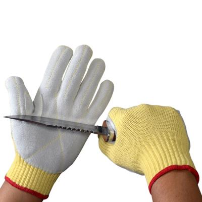 China Anti-cut Aramid Cut Resistant Safety Hand Gloves Leather Work Gloves for sale