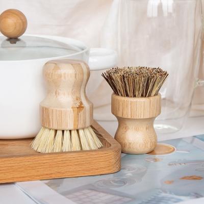 China Stocked Gloway Manufacturer Oem Eco Friendly Natural Coconut Fiber & Sisal Handheld Mini Pans Dish Scrub Brush Bamboo Cleaning Pot Brush for sale