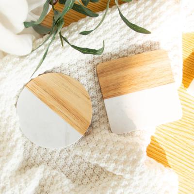 China Stocked Gloway New Design High Quality Splice Wood And Marble Cup Coasters For Drink for sale