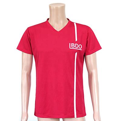 China Anti-wrinkle logo cheap custom 100% polyester pique mesh v-neck t-shirt for sale