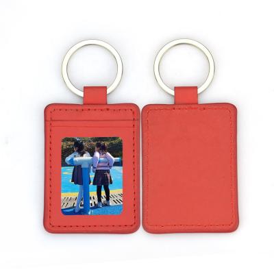 China Promotion Key Chain High Quality Red Rectangle Print Your Logo Leather Keychain Custom Wholesale With Photo Holder for sale