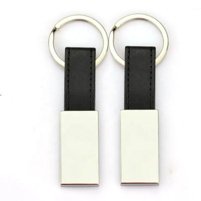 China Wholesale Promotion Logo Tag Genuine Leather Engraved Simple Leather Keychains for sale