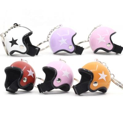 China Promotional Gifts Lock Ring Factory Plastic Key Chain Cheap Cool Motorcycle Mini Helmet Safety Cap Keychain for sale