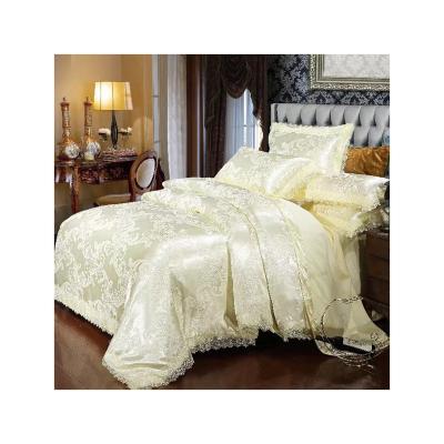 China 2022 New Design 2022 New Design High End Elegant Gold Nondisposable Simple Lace Jacquard Embroidery Bedding Set Three Piece Set for sale