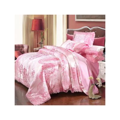 China 2022 Nondisposable single lace jacquard comforter cover wholesale new high pink and elegant design three-piece set for sale