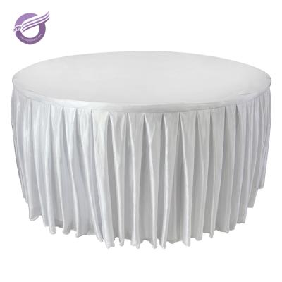 China QF00021 Disposable Polyester Spun Plain White Box Pleated Table Skirt For Event for sale