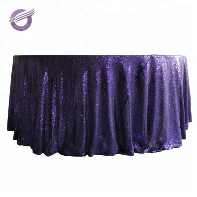 China TX28043 Disposable Glitter Embroidery Purple Sequin Table Cloth For Wedding Decoration for sale