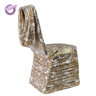 China YT09873 Disposable Gold Print Booty Back Ruffled Wedding Chair Cover for sale