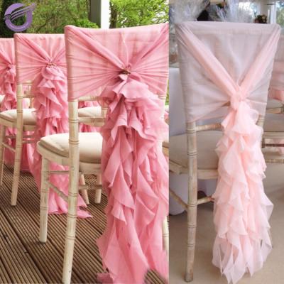 China 19869 Plain Chair Covers Wedding Decoration Ruffled Willow Chair Buckle Sash for sale